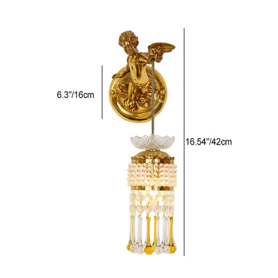 Traditional French Angel Flower Copper Glass 1-Light Wall Sconce Lamp For Hallway