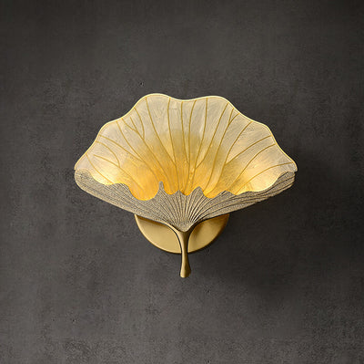 Traditional Chinese Ginkgo Biloba Copper Glass Enamel LED Wall Sconce Lamp For Living Room