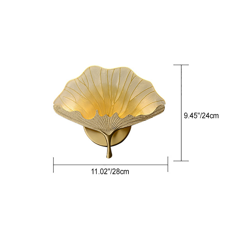 Traditional Chinese Ginkgo Biloba Copper Glass Enamel LED Wall Sconce Lamp For Living Room