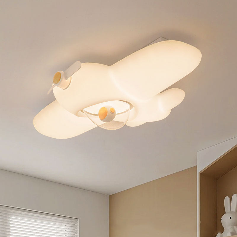 Zeitgenössische kreative Kinder Flugzeug Carbon Stahl Harz LED Semi-Flush Mount Deckenleuchte für Schlafzimmer 