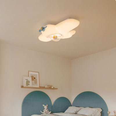 Zeitgenössische kreative Kinder Flugzeug Carbon Stahl Harz LED Semi-Flush Mount Deckenleuchte für Schlafzimmer 