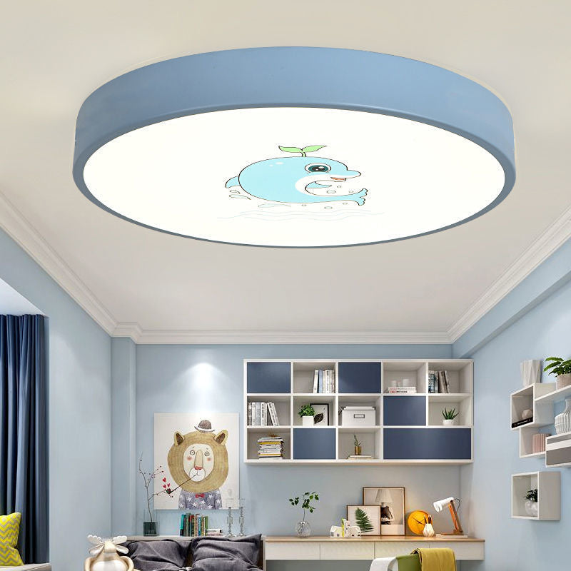 Moderne minimalistische Kinder Cartoon Runde Eisen Acryl LED Unterputz Deckenleuchte für Schlafzimmer 