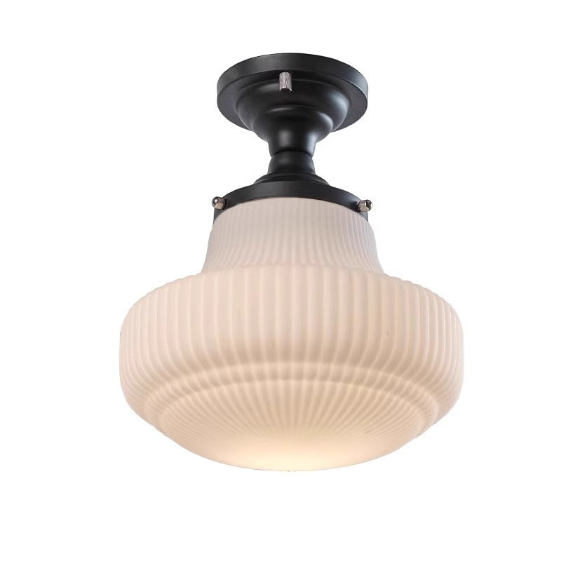 Traditional French Dome Glass Alloy 1-Light Semi-Flush Mount Ceiling Light For Living Room