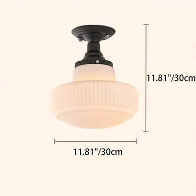 Traditional French Dome Glass Alloy 1-Light Semi-Flush Mount Ceiling Light For Living Room