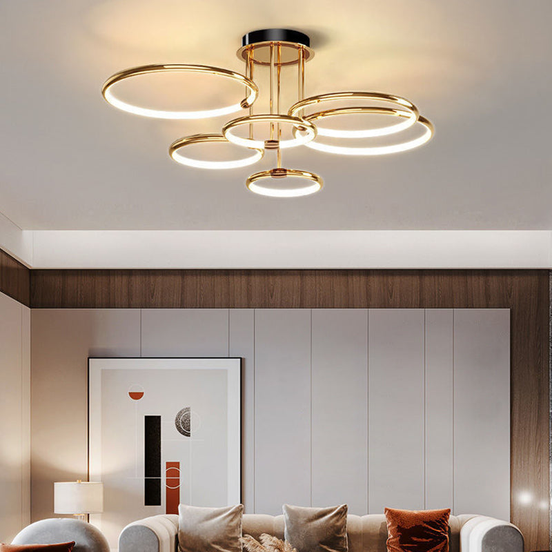 Contemporary Luxury Circle Aluminum Soft Silicone LED Chandelier For Living Room