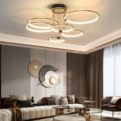 Contemporary Luxury Circle Aluminum Soft Silicone LED Chandelier For Living Room