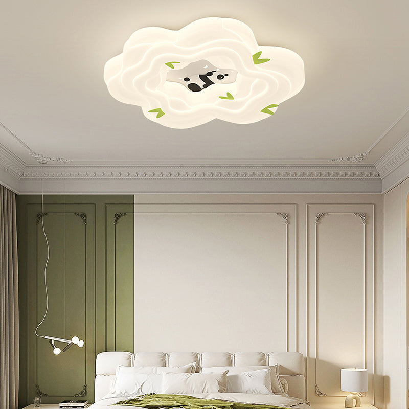 Modern Simplicity Kids Panda Flower Iron Resin LED Flush Mount Ceiling Light For Bedroom