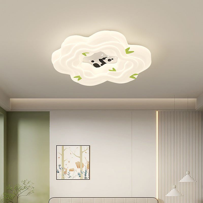 Modern Simplicity Kids Panda Flower Iron Resin LED Flush Mount Ceiling Light For Bedroom