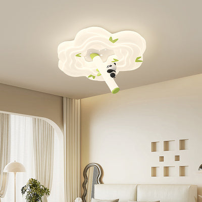 Modern Simplicity Kids Panda Flower Iron Resin LED Flush Mount Ceiling Light For Bedroom