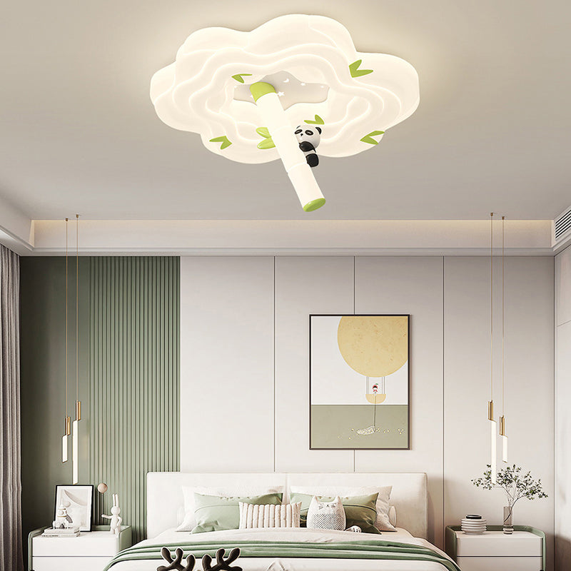 Modern Simplicity Kids Panda Flower Iron Resin LED Flush Mount Ceiling Light For Bedroom