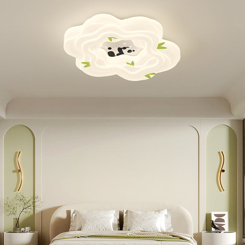 Modern Simplicity Kids Panda Flower Iron Resin LED Flush Mount Ceiling Light For Bedroom