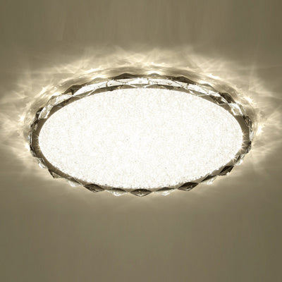 Modern Luxury Round Metal Crystal LED Flush Mount Ceiling Light For Bedroom