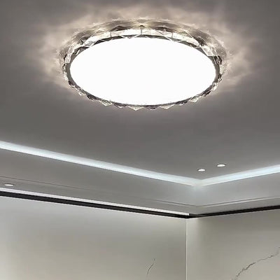 Modern Luxury Round Metal Crystal LED Flush Mount Ceiling Light For Bedroom