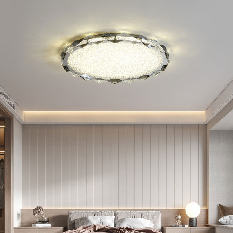 Modern Luxury Round Metal Crystal LED Flush Mount Ceiling Light For Bedroom