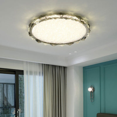 Modern Luxury Round Metal Crystal LED Flush Mount Ceiling Light For Bedroom