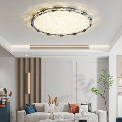 Modern Luxury Round Metal Crystal LED Flush Mount Ceiling Light For Bedroom