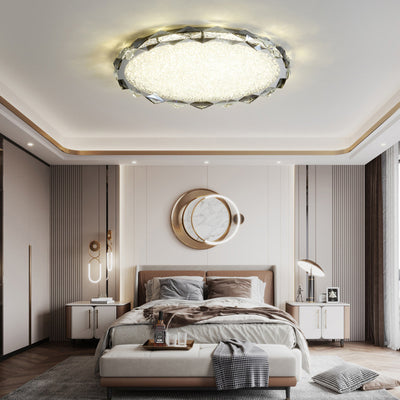 Modern Luxury Round Metal Crystal LED Flush Mount Ceiling Light For Bedroom