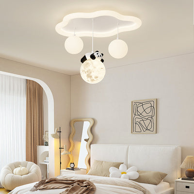 Modern Simplicity Cloud Panda Iron Acrylic Resin LED Flush Mount Ceiling Light For Bedroom