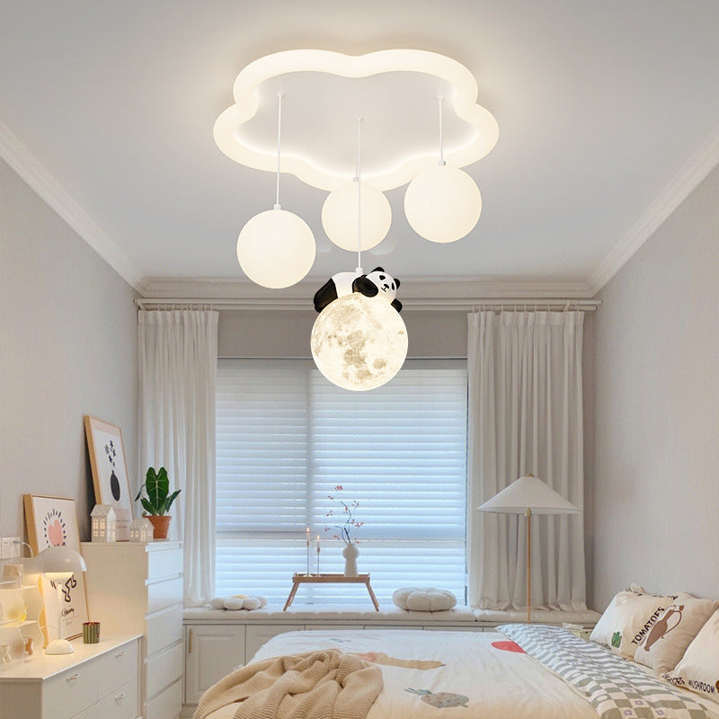 Modern Simplicity Cloud Panda Iron Acrylic Resin LED Flush Mount Ceiling Light For Bedroom