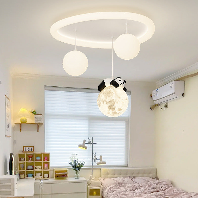 Modern Simplicity Cloud Panda Iron Acrylic Resin LED Flush Mount Ceiling Light For Bedroom