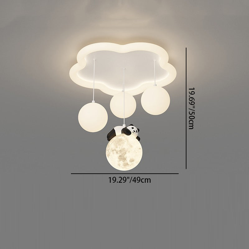 Modern Simplicity Cloud Panda Iron Acrylic Resin LED Flush Mount Ceiling Light For Bedroom