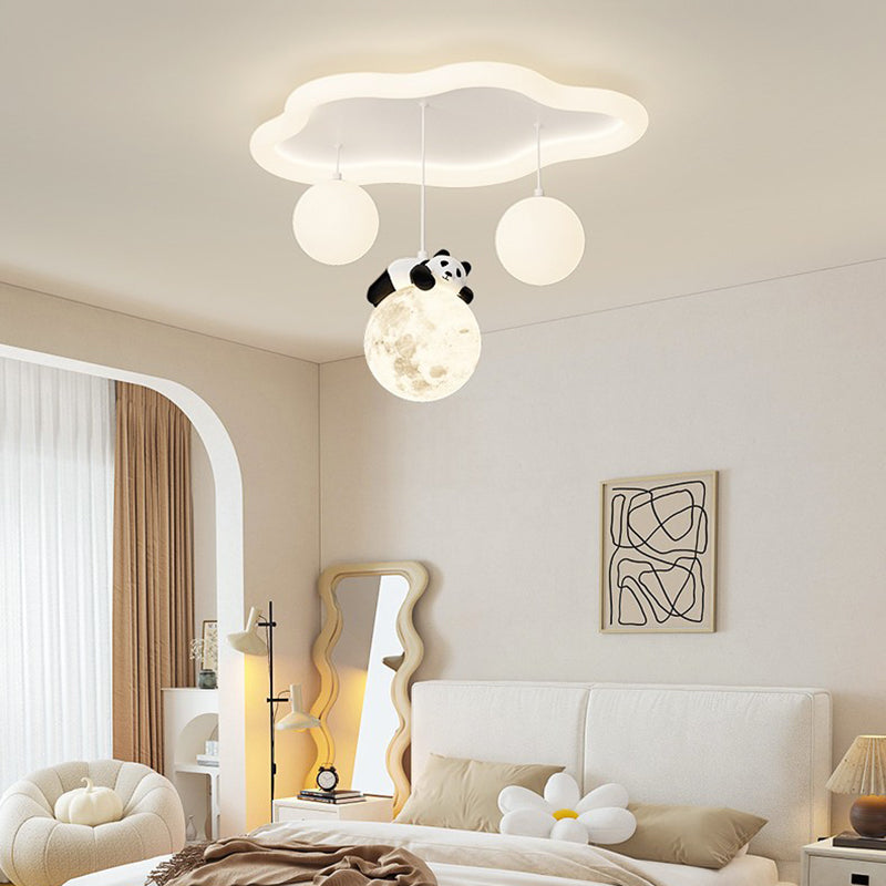 Modern Simplicity Cloud Panda Iron Acrylic Resin LED Flush Mount Ceiling Light For Bedroom