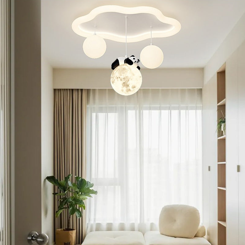 Modern Simplicity Cloud Panda Iron Acrylic Resin LED Flush Mount Ceiling Light For Bedroom