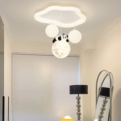 Modern Simplicity Cloud Panda Iron Acrylic Resin LED Flush Mount Ceiling Light For Bedroom