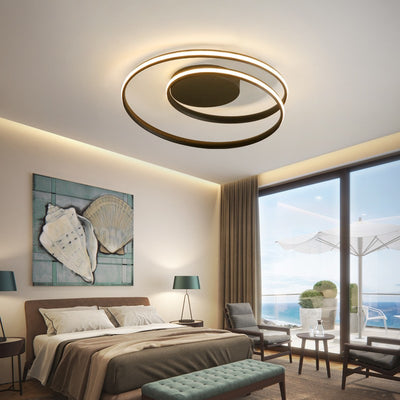 Contemporary Creative Circle Iron Aluminum LED Semi-Flush Mount Ceiling Light For Bedroom