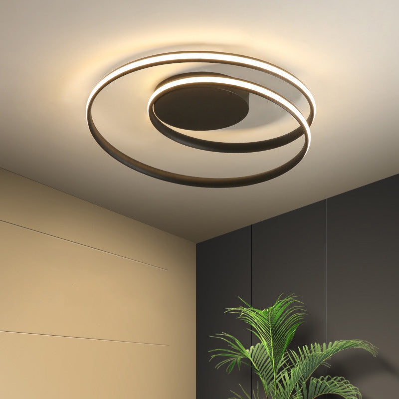 Contemporary Creative Circle Iron Aluminum LED Semi-Flush Mount Ceiling Light For Bedroom