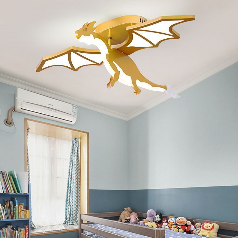 Contemporary Creative Kids Cartoon Dinosaur Metal Acrylic LED Semi-Flush Mount Ceiling Light For Bedroom