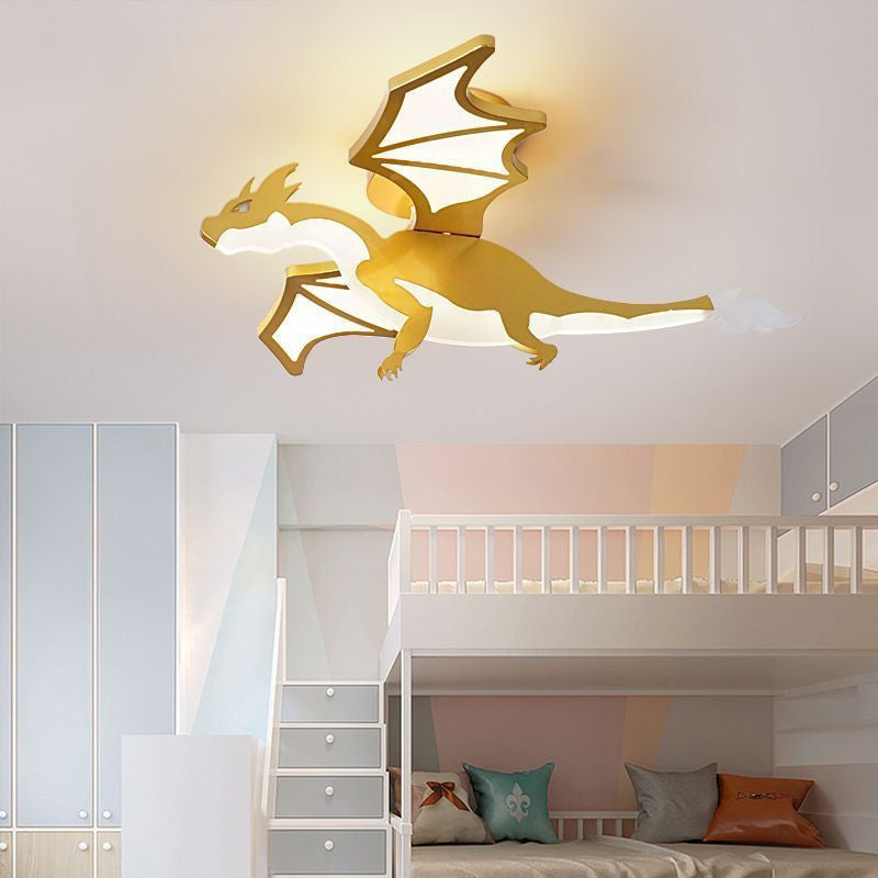 Contemporary Creative Kids Cartoon Dinosaur Metal Acrylic LED Semi-Flush Mount Ceiling Light For Bedroom