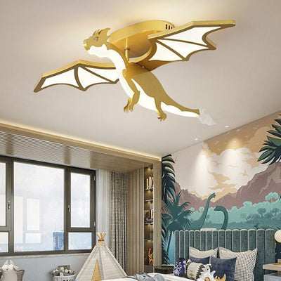 Contemporary Creative Kids Cartoon Dinosaur Metal Acrylic LED Semi-Flush Mount Ceiling Light For Bedroom