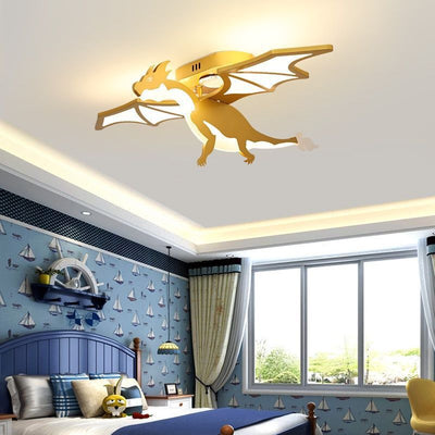 Contemporary Creative Kids Cartoon Dinosaur Metal Acrylic LED Semi-Flush Mount Ceiling Light For Bedroom