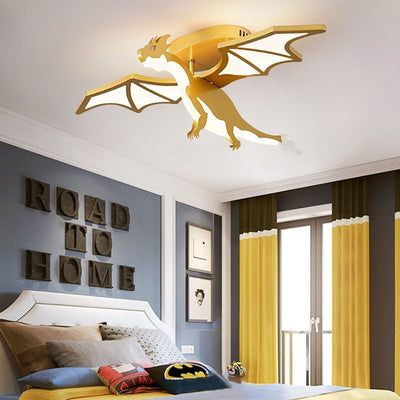 Contemporary Creative Kids Cartoon Dinosaur Metal Acrylic LED Semi-Flush Mount Ceiling Light For Bedroom