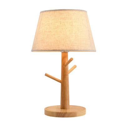 Modern Simplicity Frustum Cone Solid Wood Fabric 1-Light Table Lamp For Bedroom