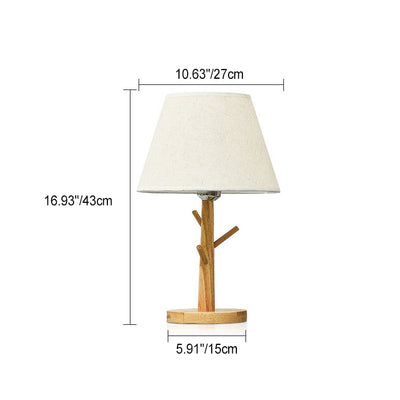 Modern Simplicity Frustum Cone Solid Wood Fabric 1-Light Table Lamp For Bedroom