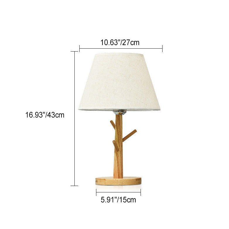 Modern Simplicity Frustum Cone Solid Wood Fabric 1-Light Table Lamp For Bedroom