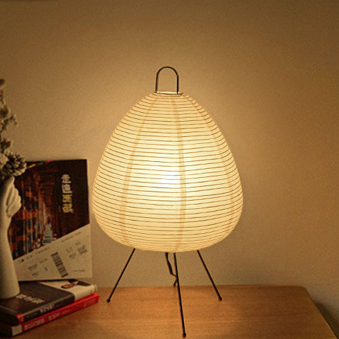 Traditional Japanese Dome Aluminum Paper 1-Light Table Lamp For Bedroom