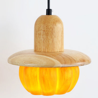 Contemporary Creative Pumpkin Resin Wood 1-Light Wall Sconce Lamp For Bedroom