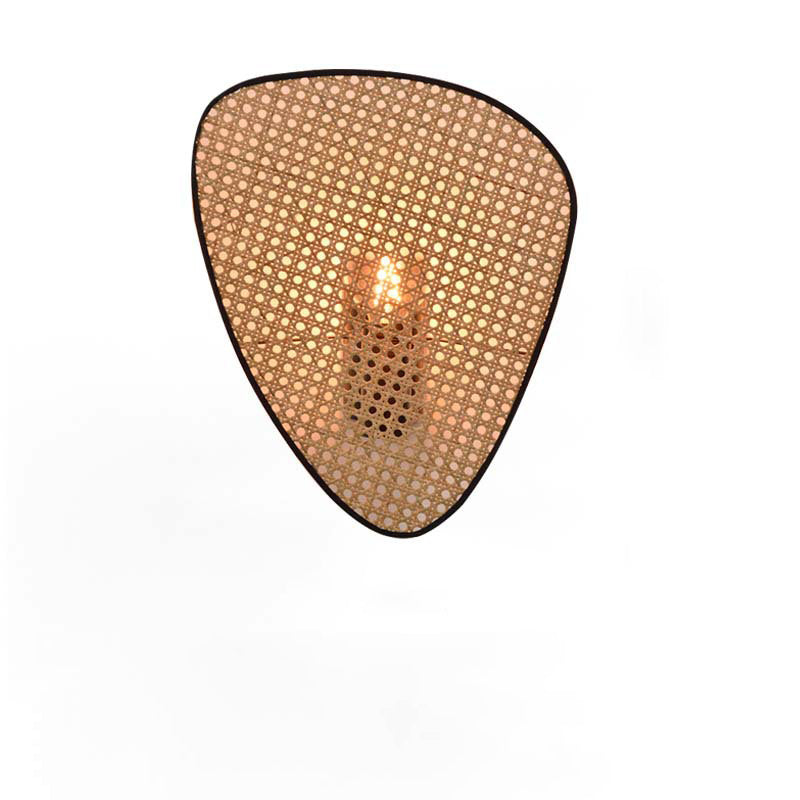 Traditional Japanese Oval Metal Rattan 1-Light Wall Sconce Lamp For Bedroom