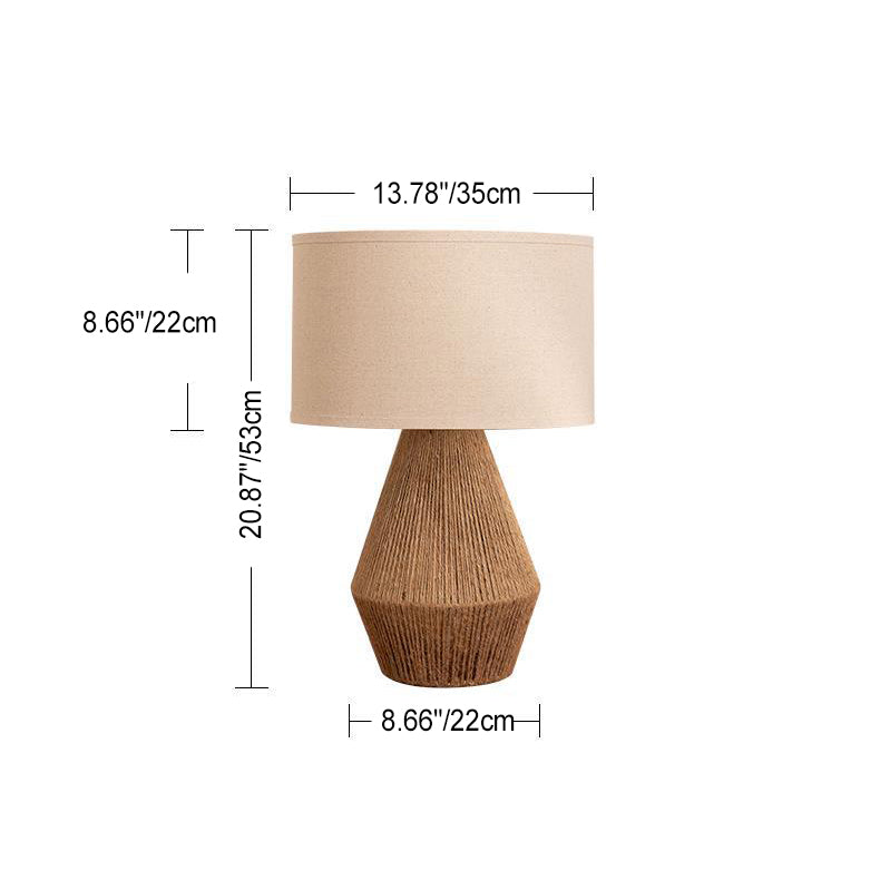 Traditional Japanese Cylinder Twine Metal 1-Light Table Lamp For Bedroom