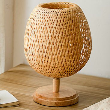 Traditional Chinese Jar Bamboo Solid Wood 1-Light Table Lamp For Bedroom