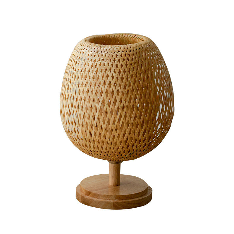 Traditional Chinese Jar Bamboo Solid Wood 1-Light Table Lamp For Bedroom