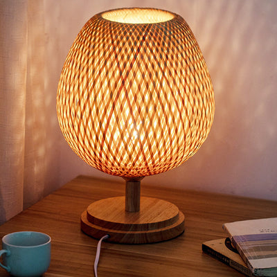 Traditional Chinese Jar Bamboo Solid Wood 1-Light Table Lamp For Bedroom