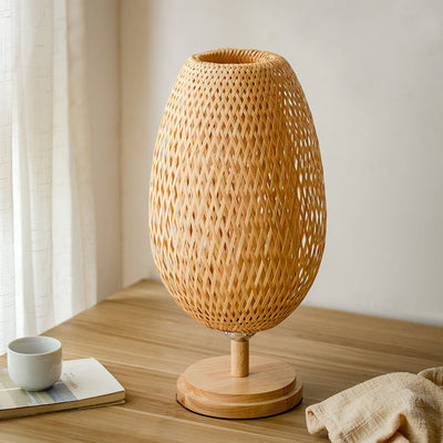 Traditional Chinese Jar Bamboo Solid Wood 1-Light Table Lamp For Bedroom