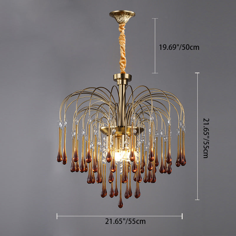 Modern Luxury Water Drop Iron Crystal Glass 6-Light Chandelier For Living Room