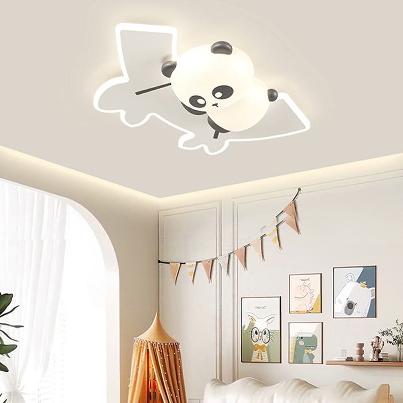 Contemporary Creative Kids Cartoon Panda Iron Acrylic LED Flush Mount Ceiling Light For Bedroom