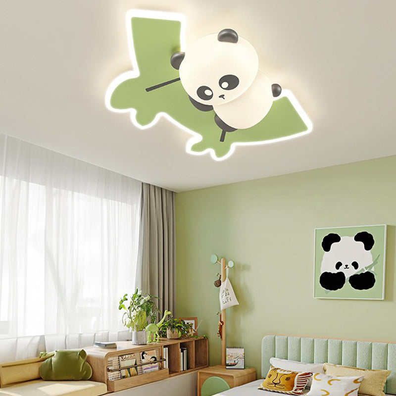 Contemporary Creative Kids Cartoon Panda Iron Acrylic LED Flush Mount Ceiling Light For Bedroom