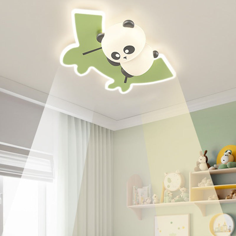 Contemporary Creative Kids Cartoon Panda Iron Acrylic LED Flush Mount Ceiling Light For Bedroom